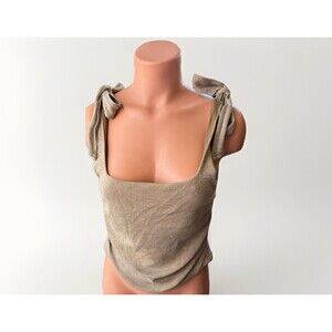 Free People Boulevard Tank Top Tan Ribbed Tie Shoulder Ruched Crop Size S